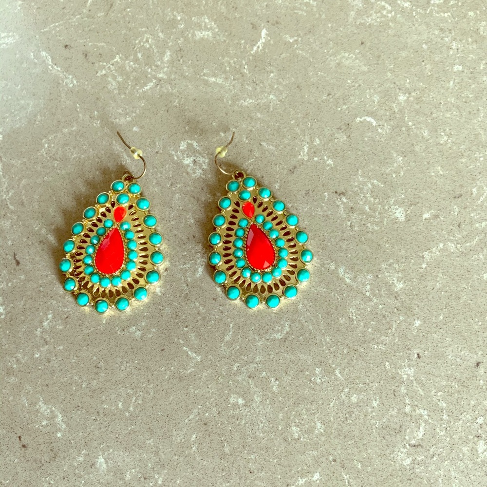 Turquoise and red earrings